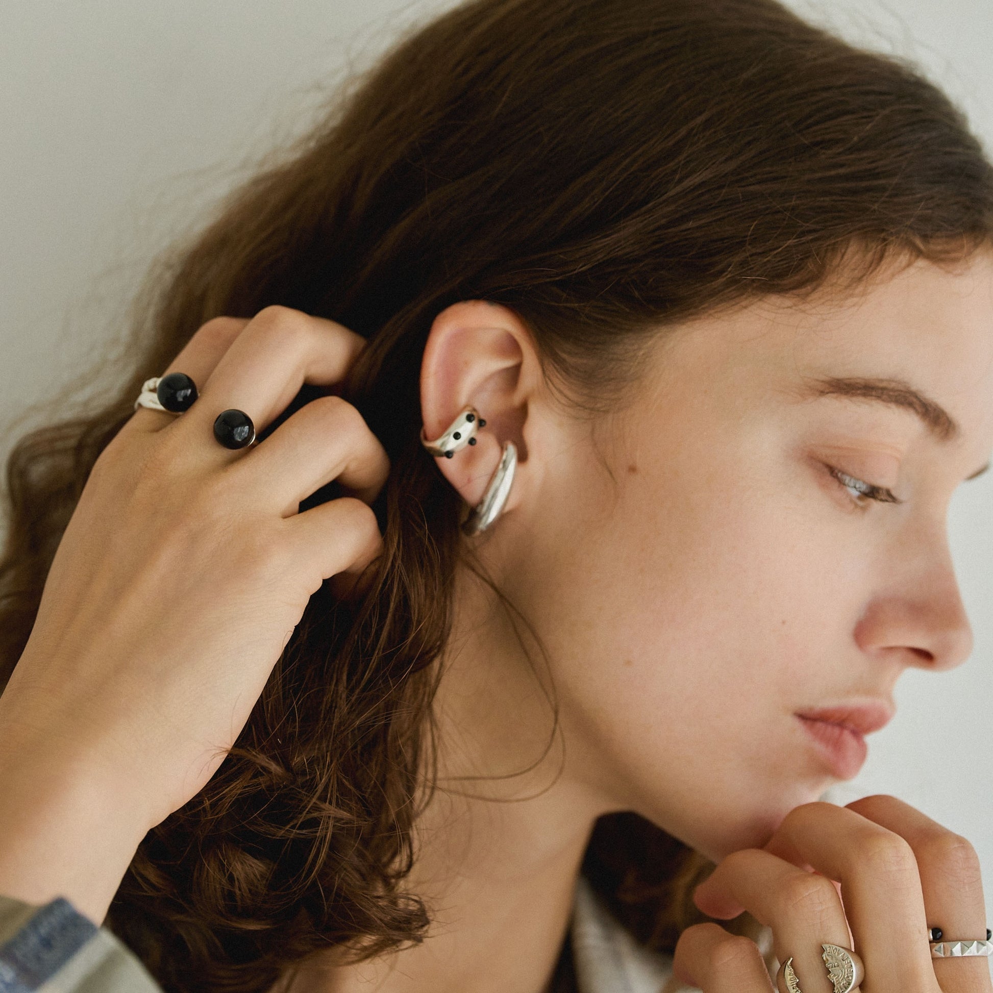 Black Pebble Ear Cuff