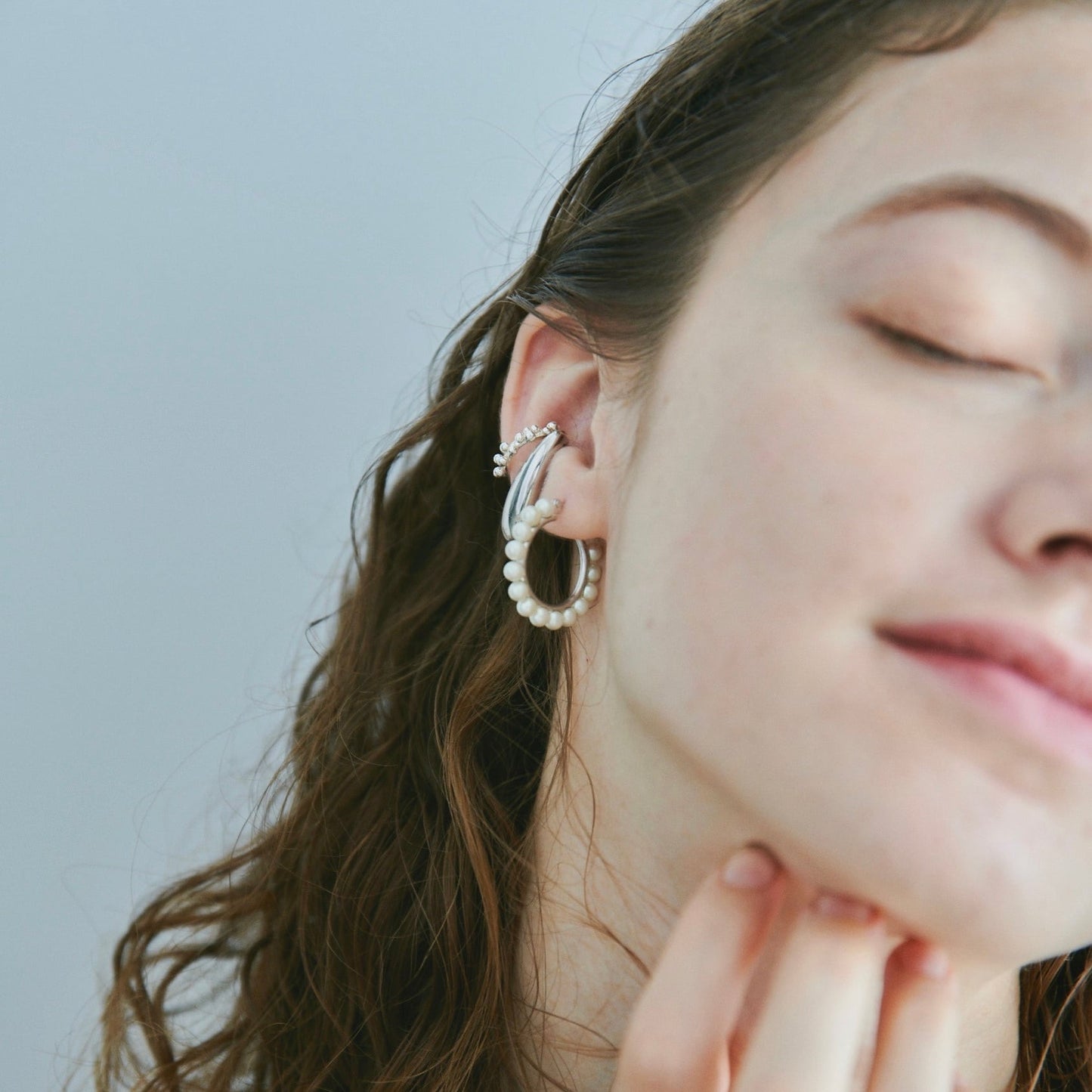 Fourteen Pearl Hoop Pierce