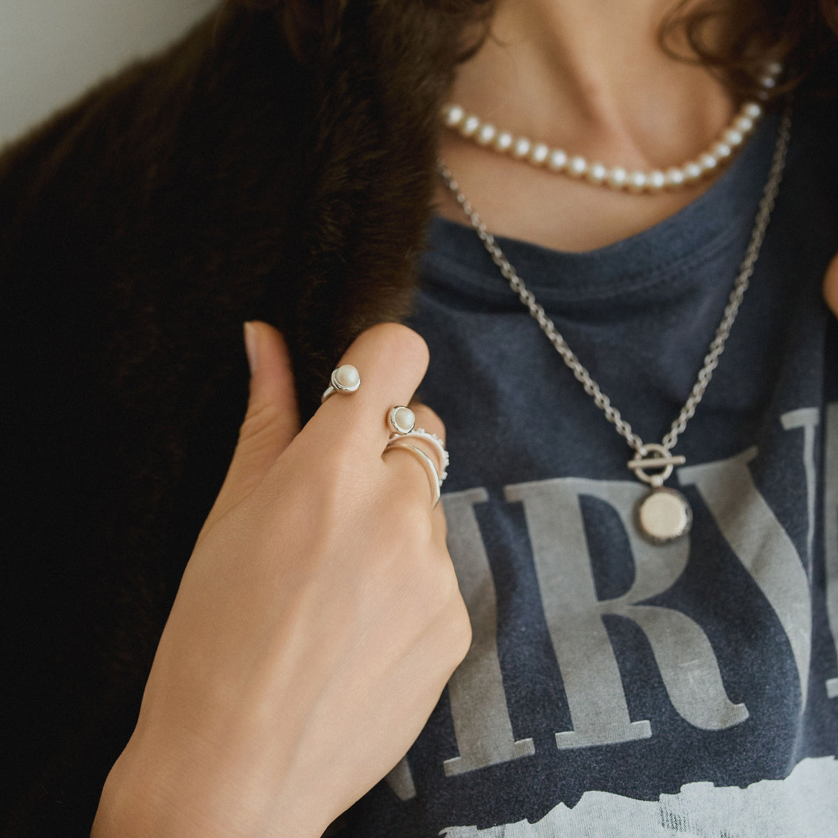 Telescope Duo Pearl Ring（シルバー） リング 着用イメージ - warmth
