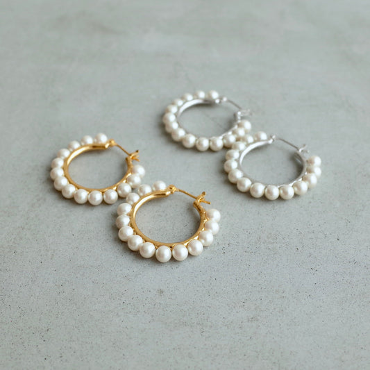 Fourteen Pearl Hoop Pierce