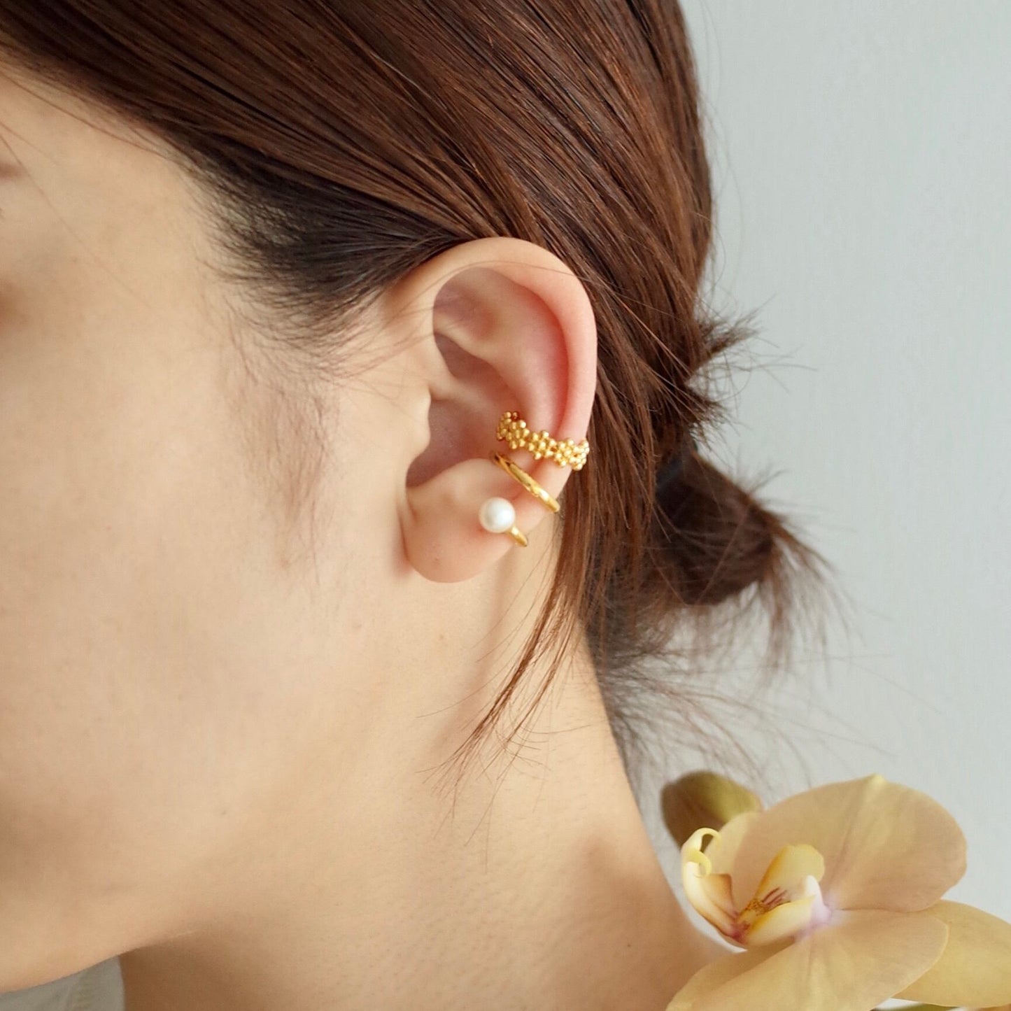 Earlobe Pearl Ear Cuff (Double)