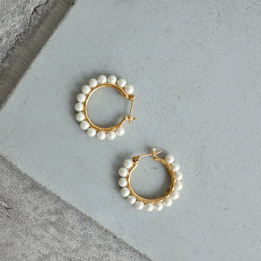 Fourteen Pearl Hoop Pierce